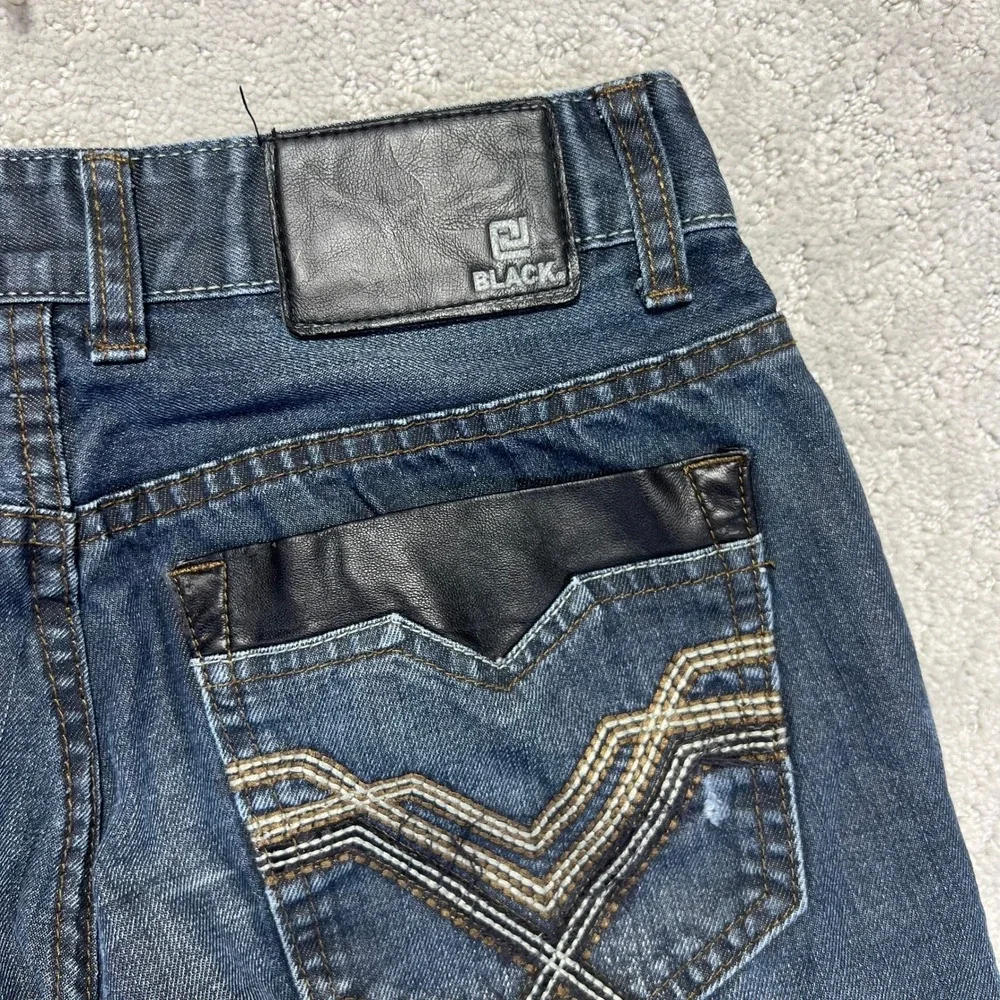 Black Jeans Mens 30x32 Low Rise Slim Straight Dark Wash‎ Denim Distressed Y2k